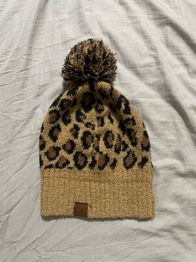 3/$10 C.C Leopard Pom Beanie - Camel & Black